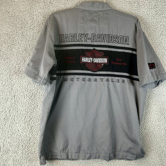 Harley Davidson Work Shirt Motorcycle Short Sleeve Gray Button Up Mens Size L - Picture 1 of 6